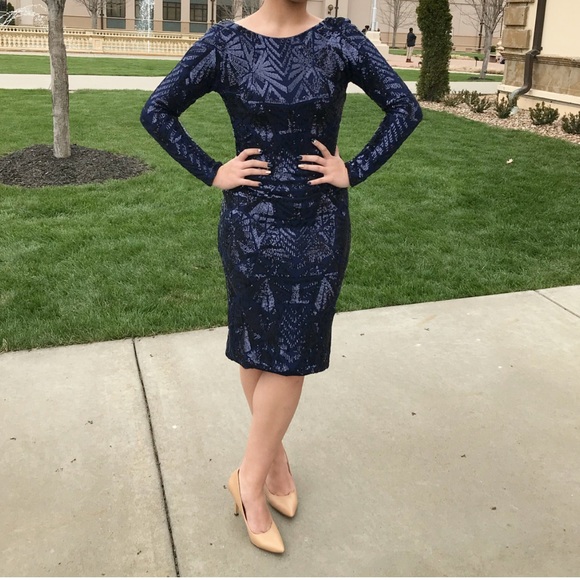 Stunning Navy Sequined Dress The Population Dress - Picture 1 of 8